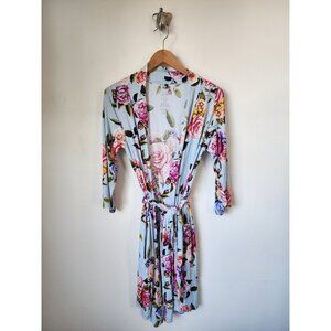 Posh Peanut blue pink floral luxe maternity robe M